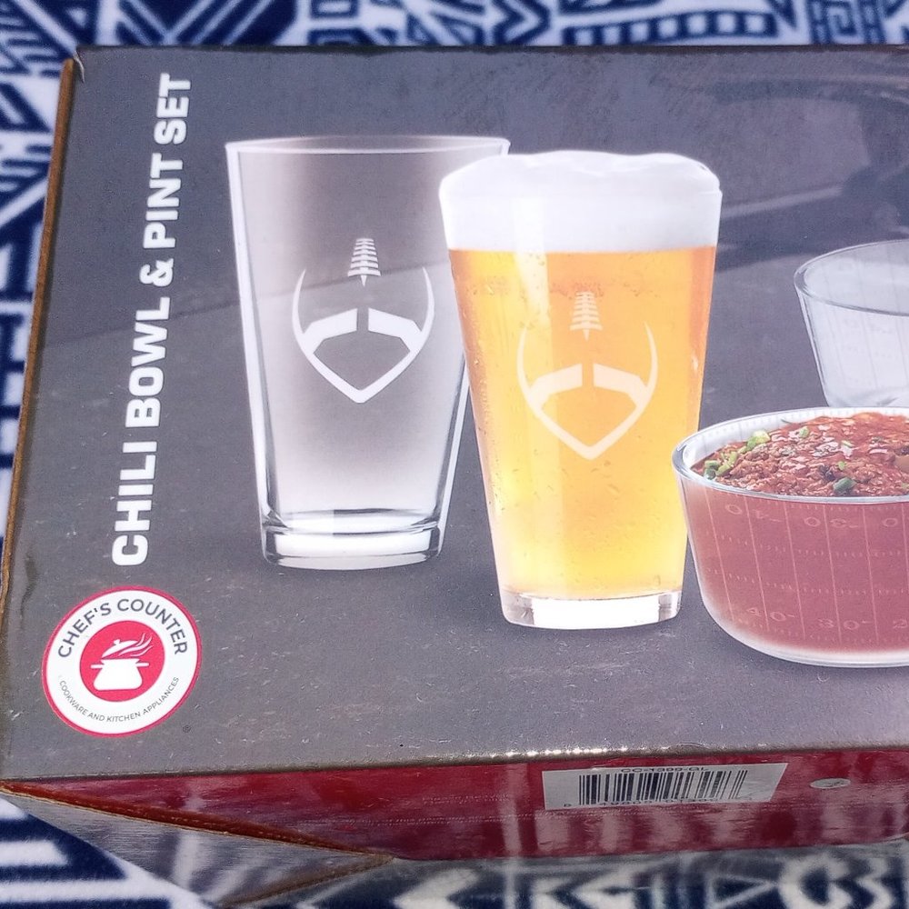 New Football Themed Chili Bowl & Pint Set for a Superbowl NFL Party